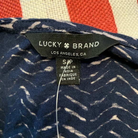 NWT! LUCKY BRAND Women’s V-Neck Short Sleeve Printed Top Blue/Cream Size Small - Picture 5 of 7